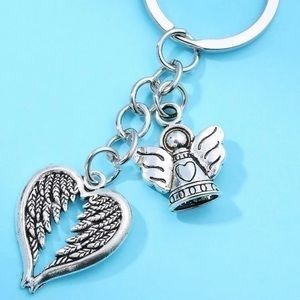 Angel Heart Wings Charm Keychain Silver Plated